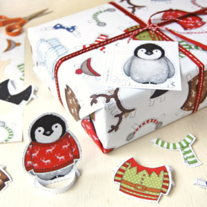 Christmas Penguin Cut Out Childrens Gift Wrap