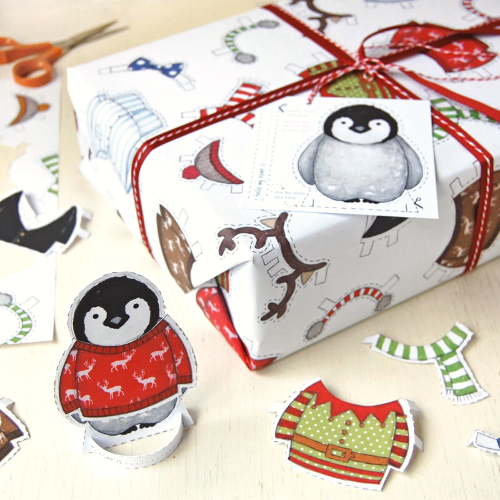 Christmas Penguin Cut Out Childrens Gift Wrap