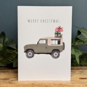 Green Land Rover Merry Christmas Card
