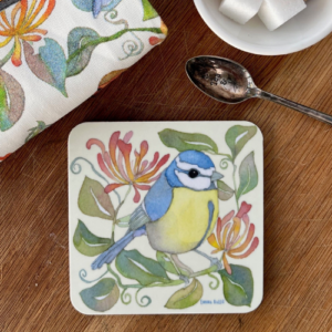 Blue Tit Bird Coaster by Emma Ball