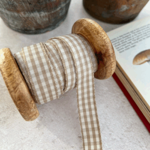 Mushroom and Ivory Gingham Ribbon