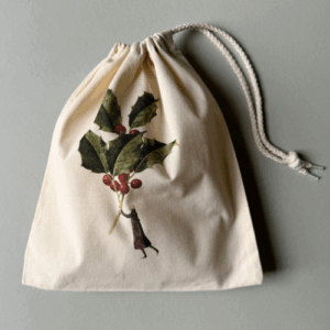 Christmas Holly Cotton Drawstring Bag