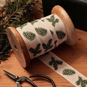 Foliage & Cone Ribbon in Cream & Green