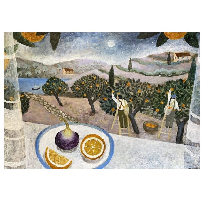 Night Picking Orange Grove Card