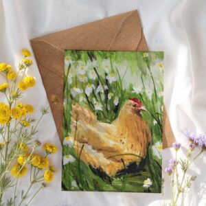 Chicken in Wild Flowers Card