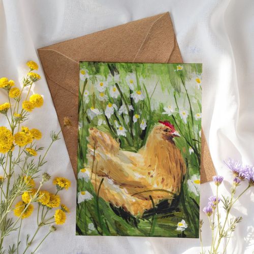 Chicken in Wild Flowers Card
