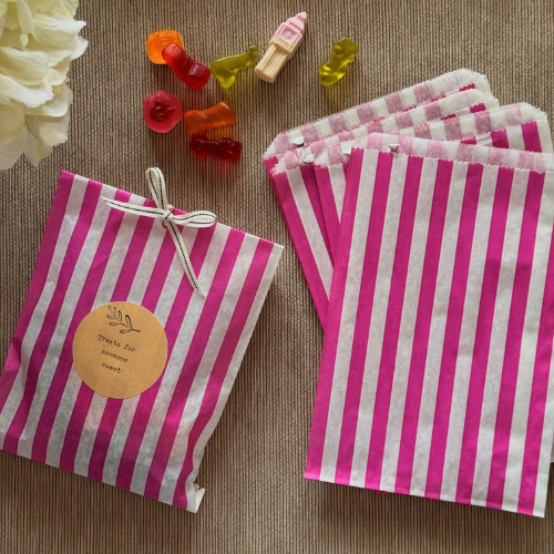 Pink Stripe Paper Treat Bags