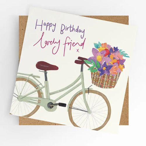 Lovely Friend Bicycle & Flowers Birthday Card